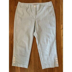 Talbots Womens Size 10 Green White Stripe Capri Pants Seersucker